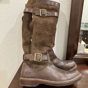 UGG Brown Leather and Suede riding Dunwich Boots